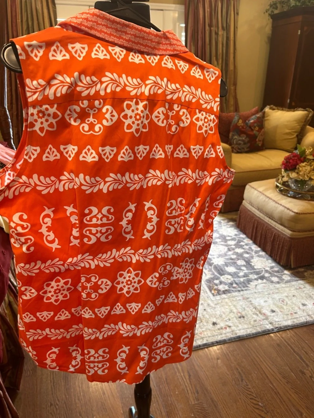 Talbots Bright Orange and White Sleeveless Button-Front Blouse size 10 nwt - Picture 3 of 3